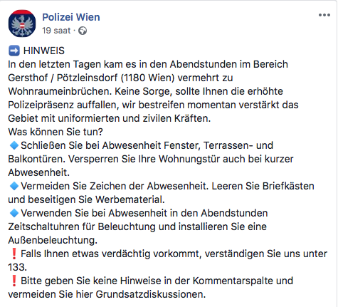 Polis 18.Viyana  Bölgesinde Oturan Vatandaşları Uyarıyor