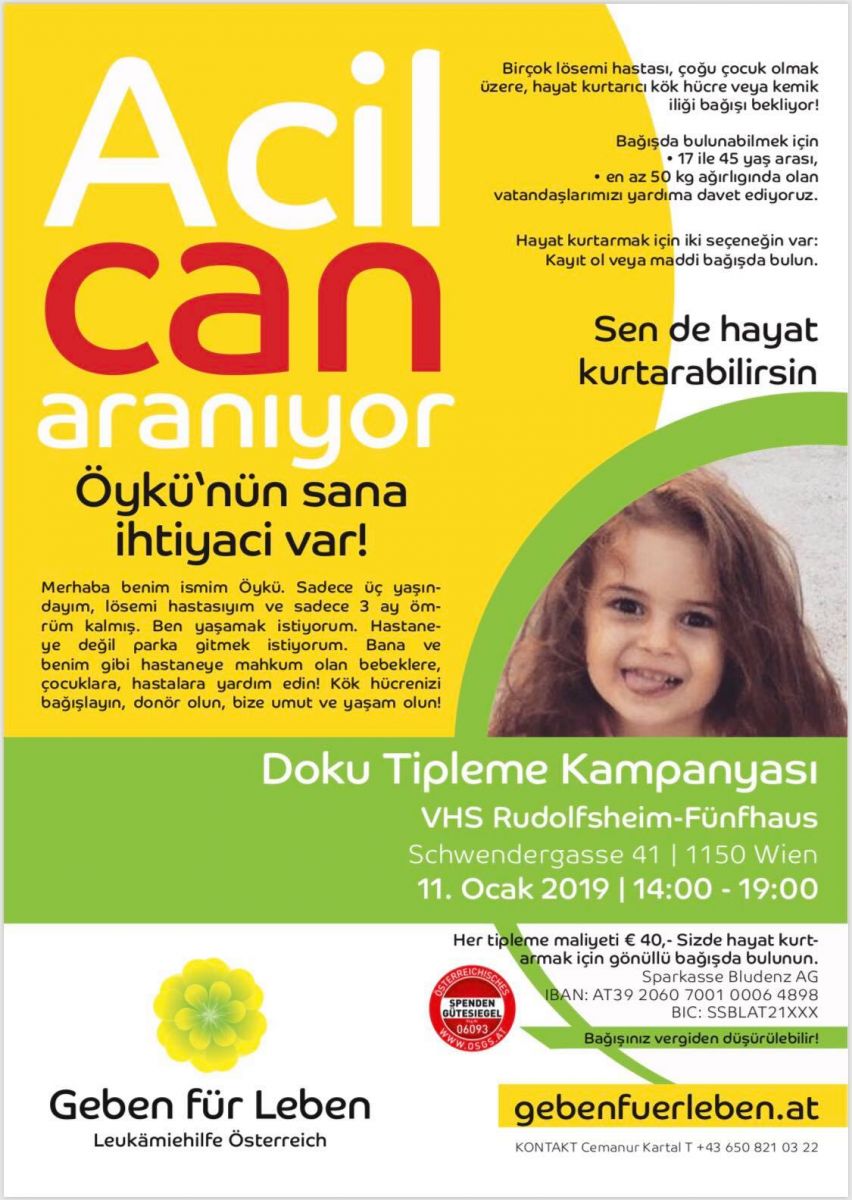 Viyana Öykü’ye Acil Can Aranıyor! 11 Ocak 2019 Cuma