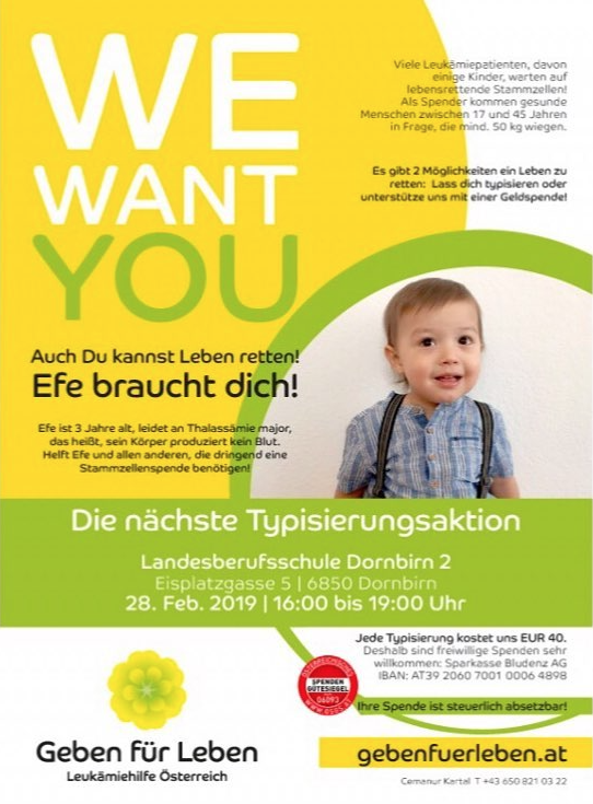 Avusturya,Dornbirn : Minik Efe’nin 28 Şubat 2019 Tarihinde Sana İhtiyacı Var