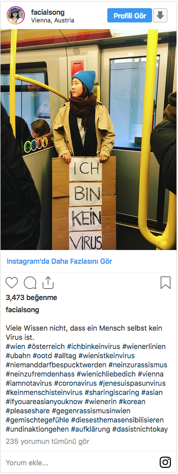 Viyana Metrosunda İlginç Pankart ’Ben virüs değilim’