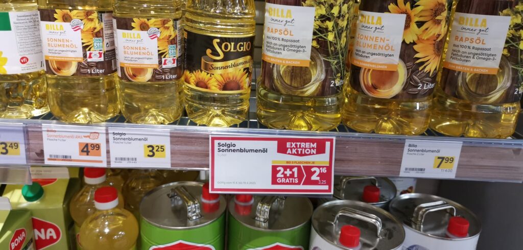 Avusturya’da marketler zinciri Billa’da 1 litre Ayçiçek yağı 3,25 Euro’dan 2,16 Euro’ya düştü